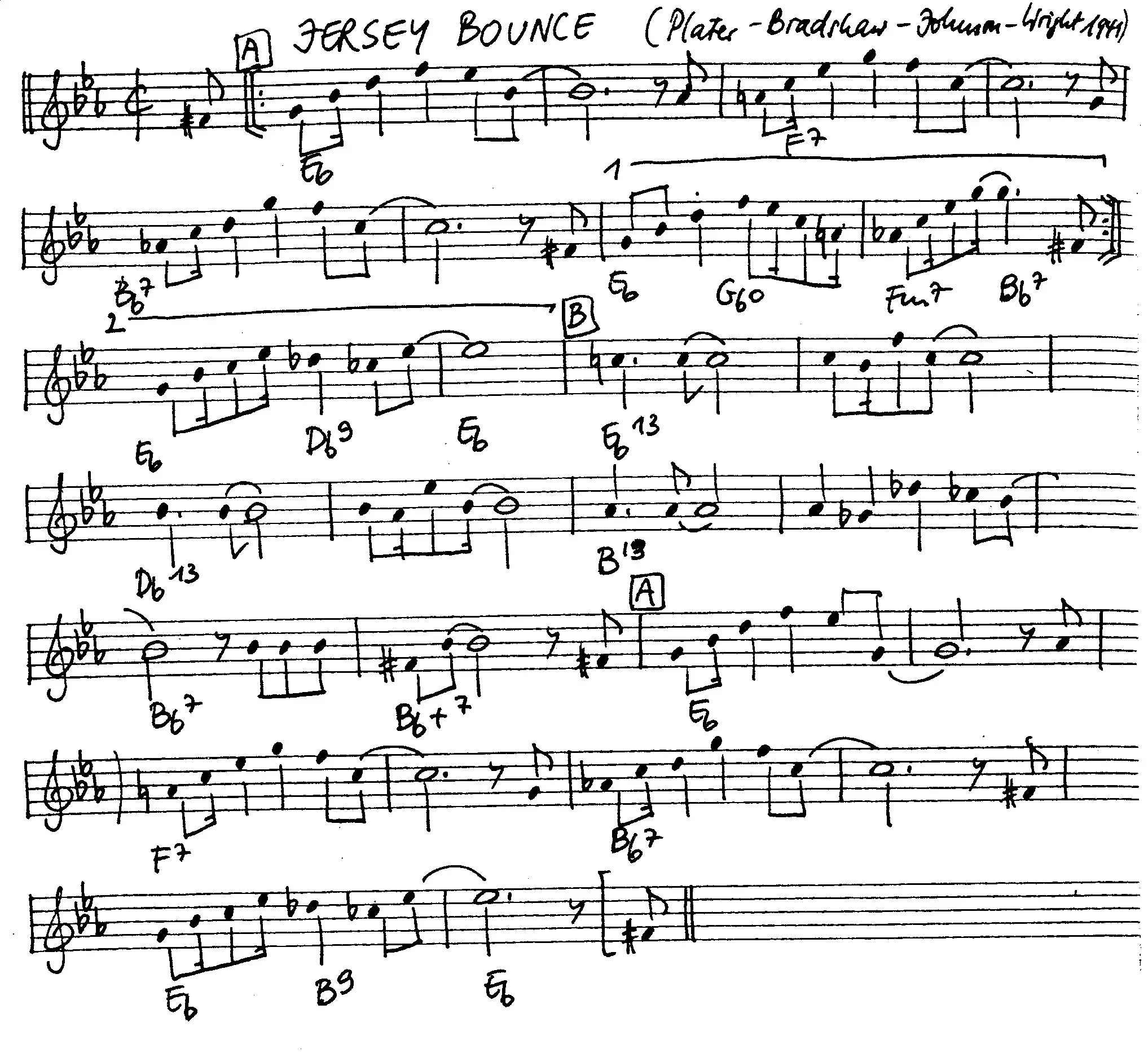 jersey bounce free jazz leadsheet - Courtesy of the Jungle Jazz Band